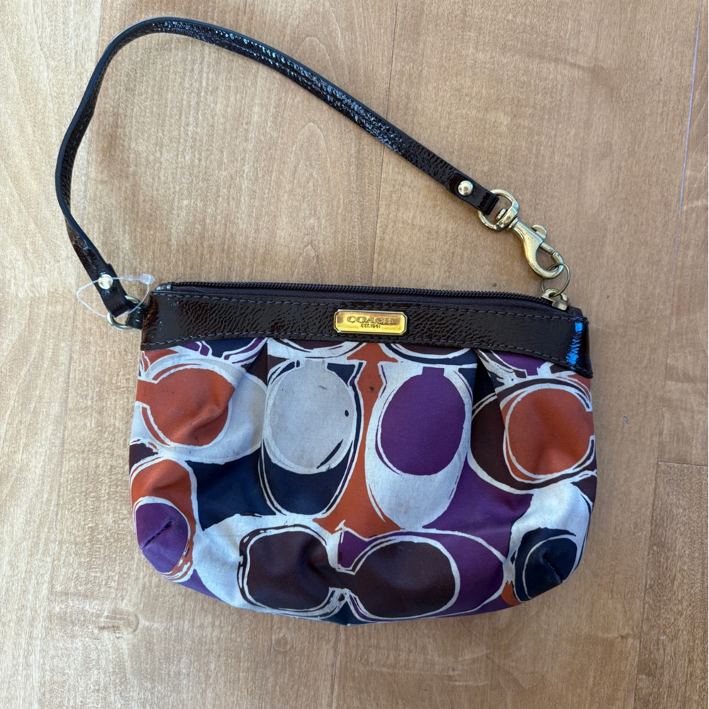 Coach Brown and Purple Patterned Wristlet